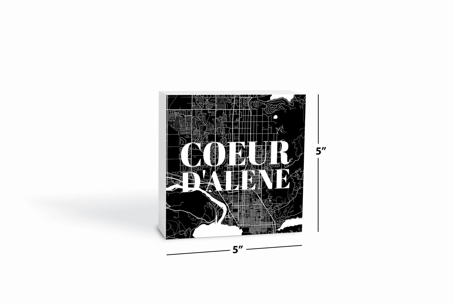 Minimalist B&W Idaho Coeur Dalene Map | Wood Block | Eaches | Min 4