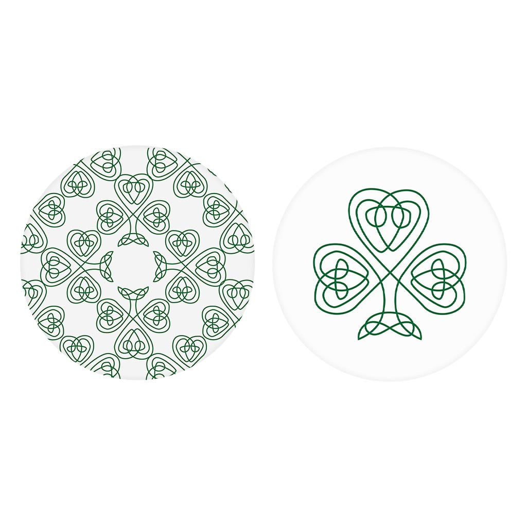 White Green Shamrock Pattern Shape | Absorbent Car Coasters | Set of 2 | Min 4