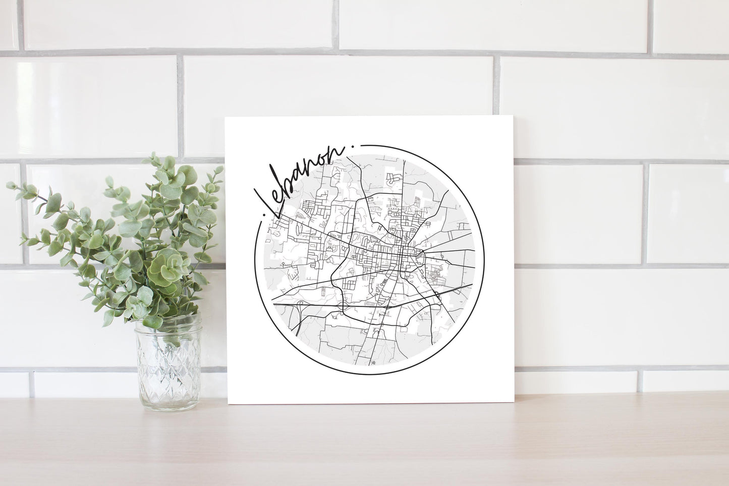 Minimalist B&W Tennessee Lebanon Circle Map | Wood Sign | Eaches | Min 2