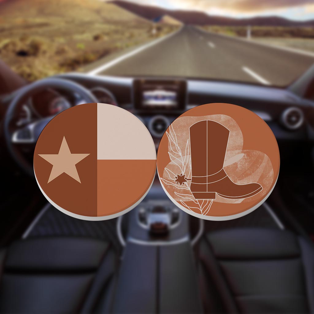 Modern Minimalist Texas Set | Absorbent Car Coasters | Set of 2 | Min 4