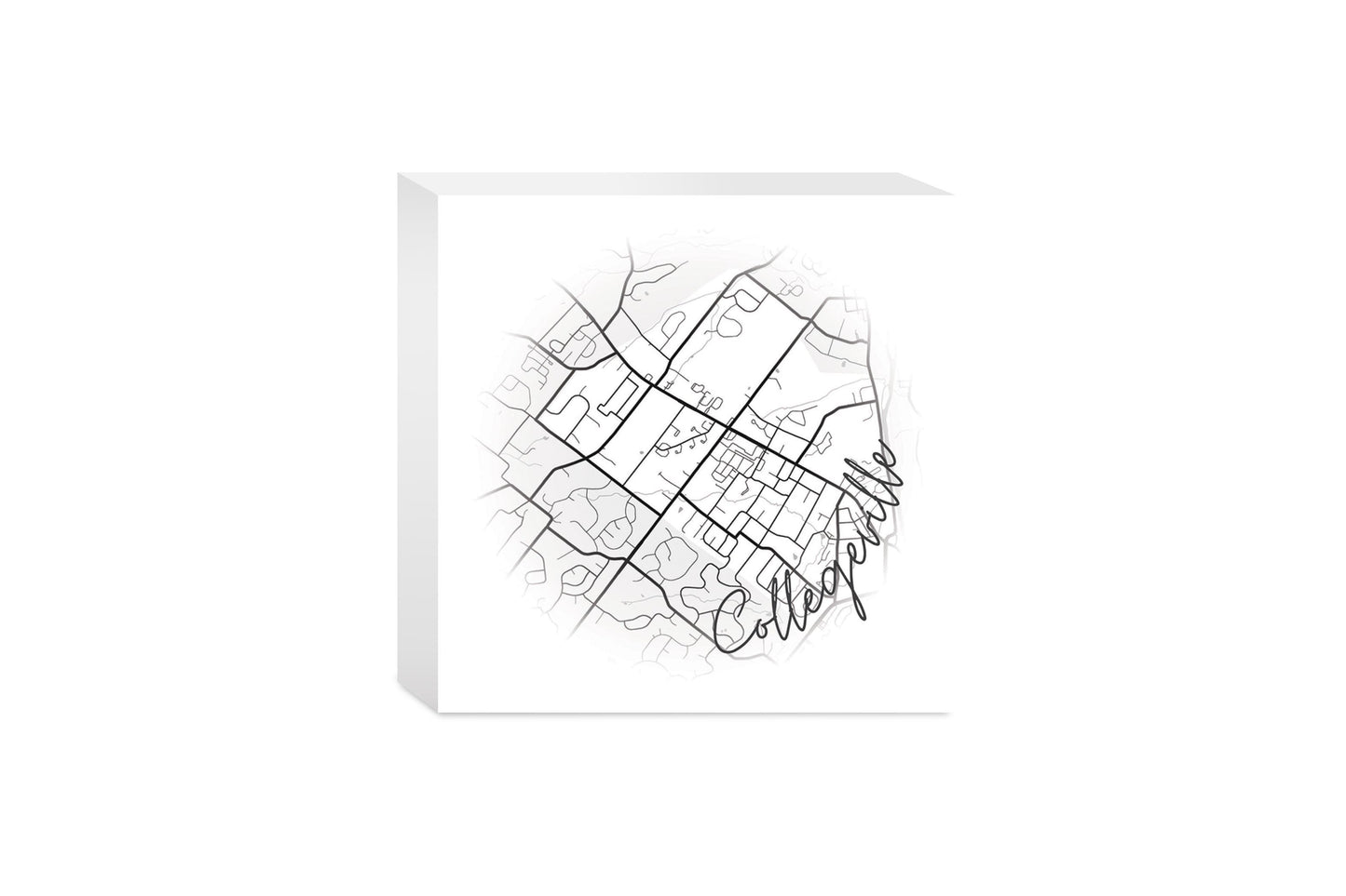Minimalistic B&W Pennsylvania Collegeville Circle Map | Wood Block | Eaches | Min 4