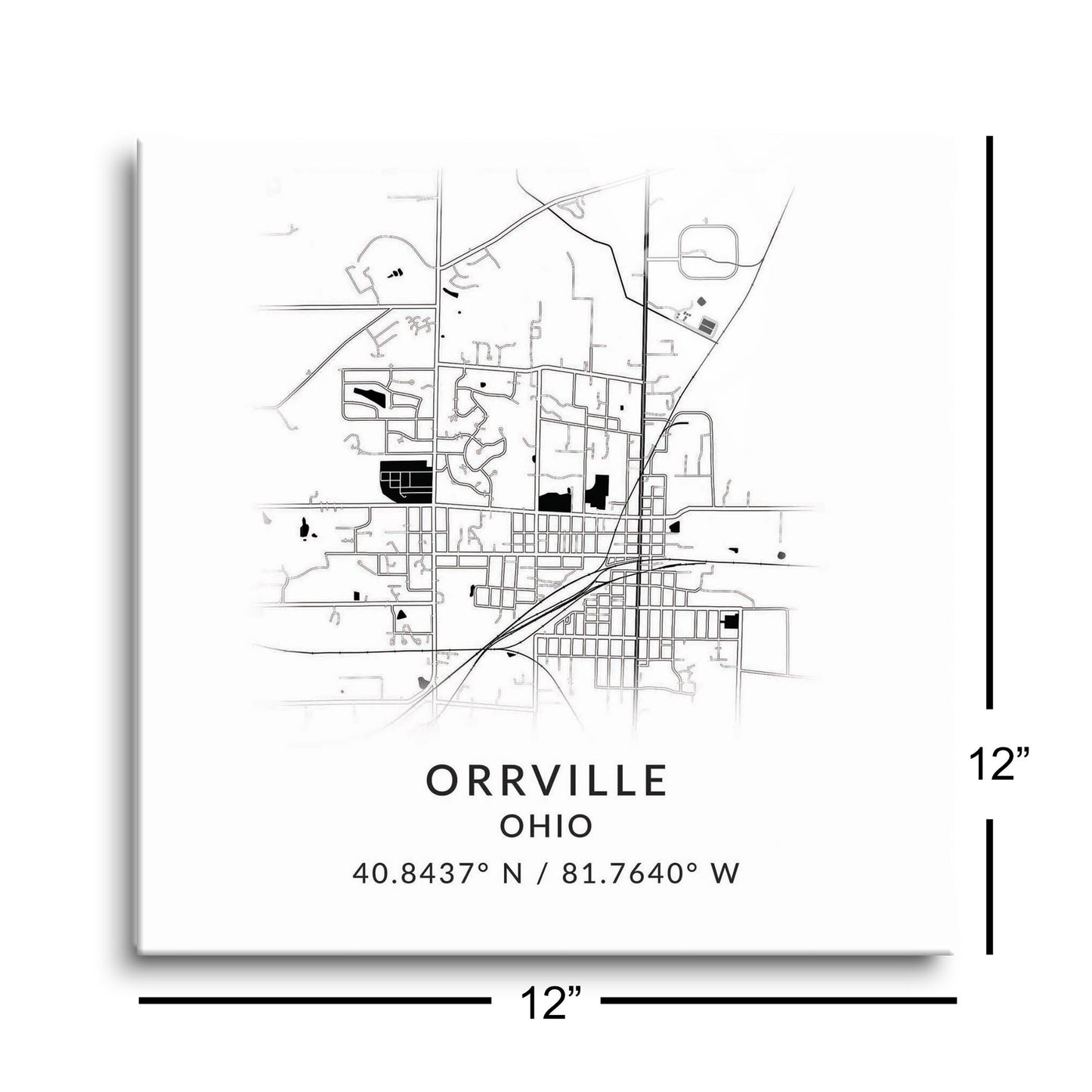 Orrville Oh Minimalistic Map With Coordinates | Hi-Def Glass Art | Eaches | Min 1