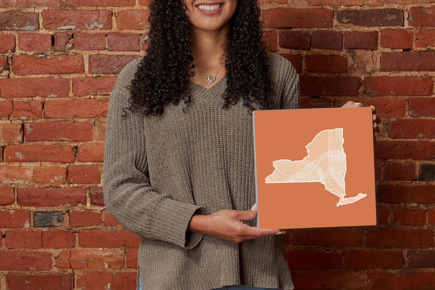 Modern Minimalist New York State Fluid Lines Dark | Wood Block | Eaches | Min 2