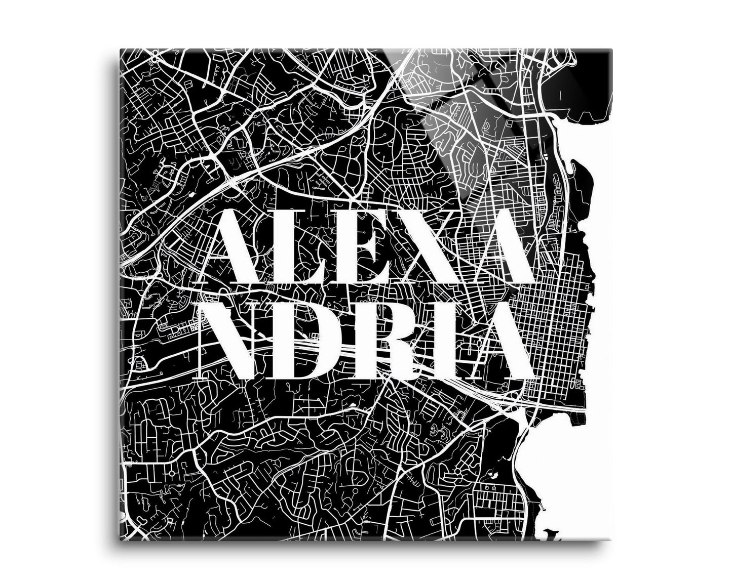 Minimalistic B&W Virginia Alexandria Map | Hi-Def Glass Art | Eaches | Min 2