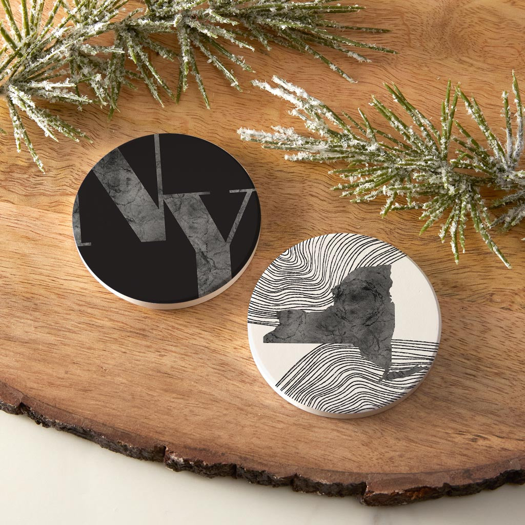 Minimalistic B&W New York Initials State | Absorbent Car Coasters | Set of 2 | Min 4