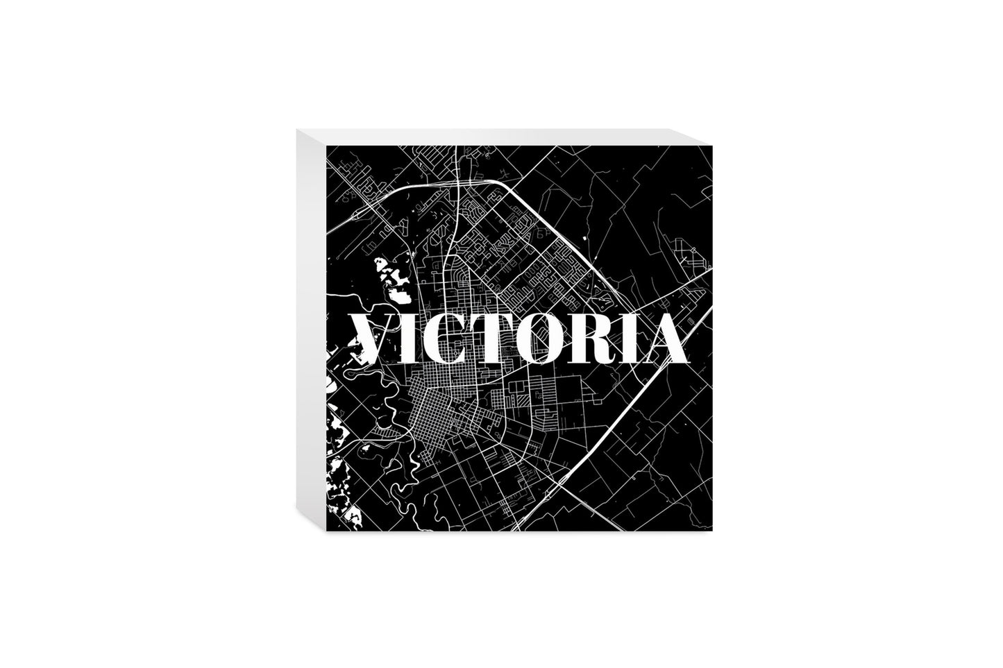 Minimalistic B&W Texas Victoria Map | Wood Block | Eaches | Min 4