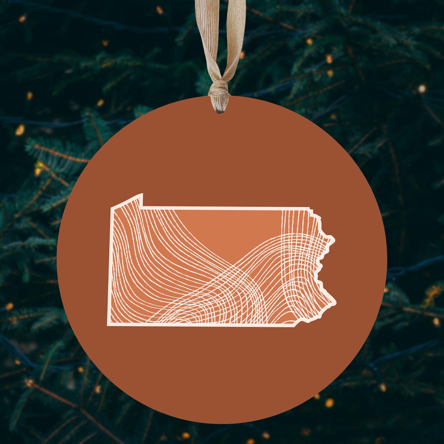 Modern Minimalist Pennsylvania State Lines Dark | Wood Ornament | Eaches | Min 1