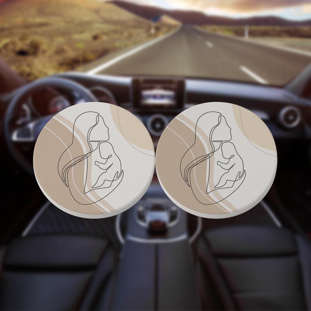 Modern Minimalist Mothers Day Mom Baby | Absorbent Car Coasters | Set of 2 | Min 4