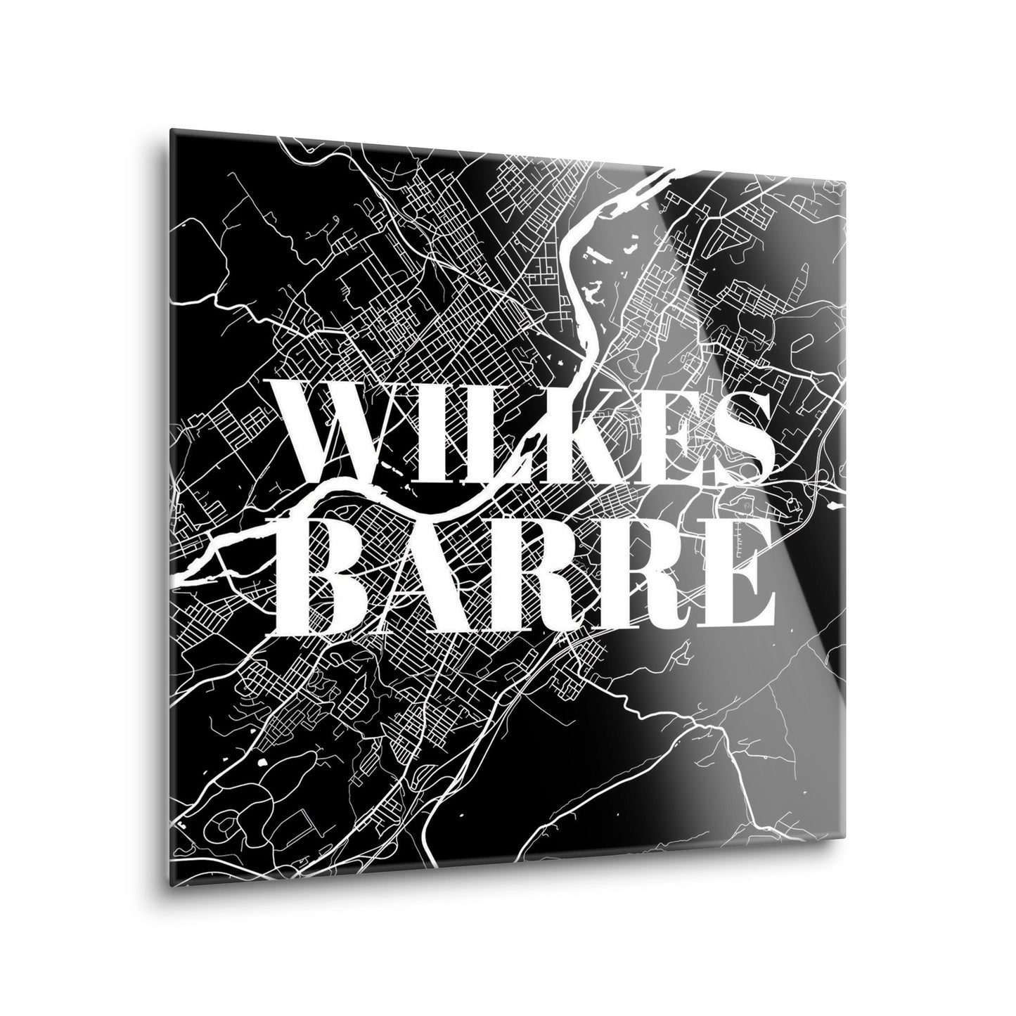 Minimalistic B&W Pennsylvania Wilkes Barre Map | Hi-Def Glass Art | Eaches | Min 2