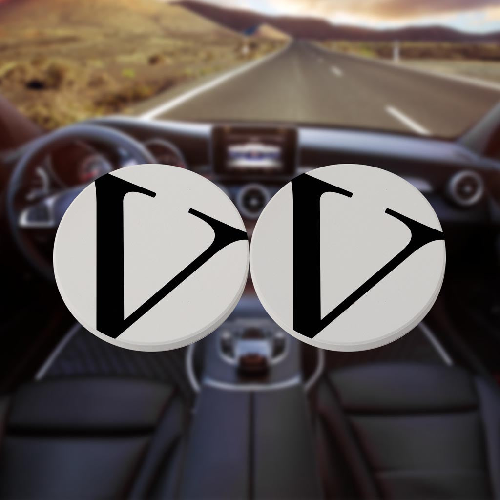 Minimalist Monogram V Circle | Absorbent Car Coasters | Set of 2 | Min 4
