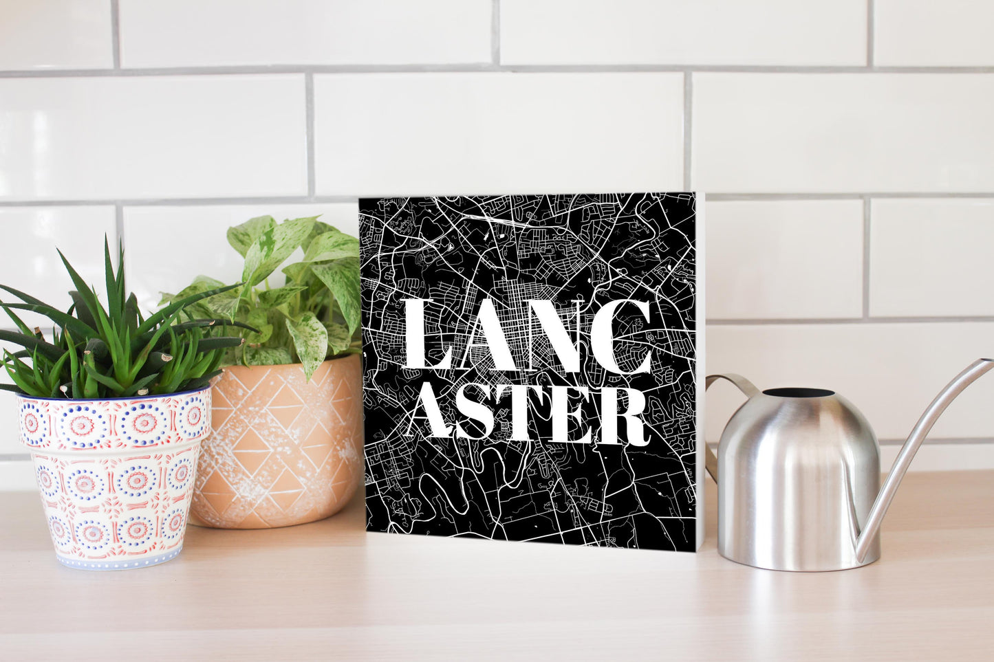 Minimalistic B&W Pennsylvania Lancaster Map | Wood Block | Eaches | Min 2