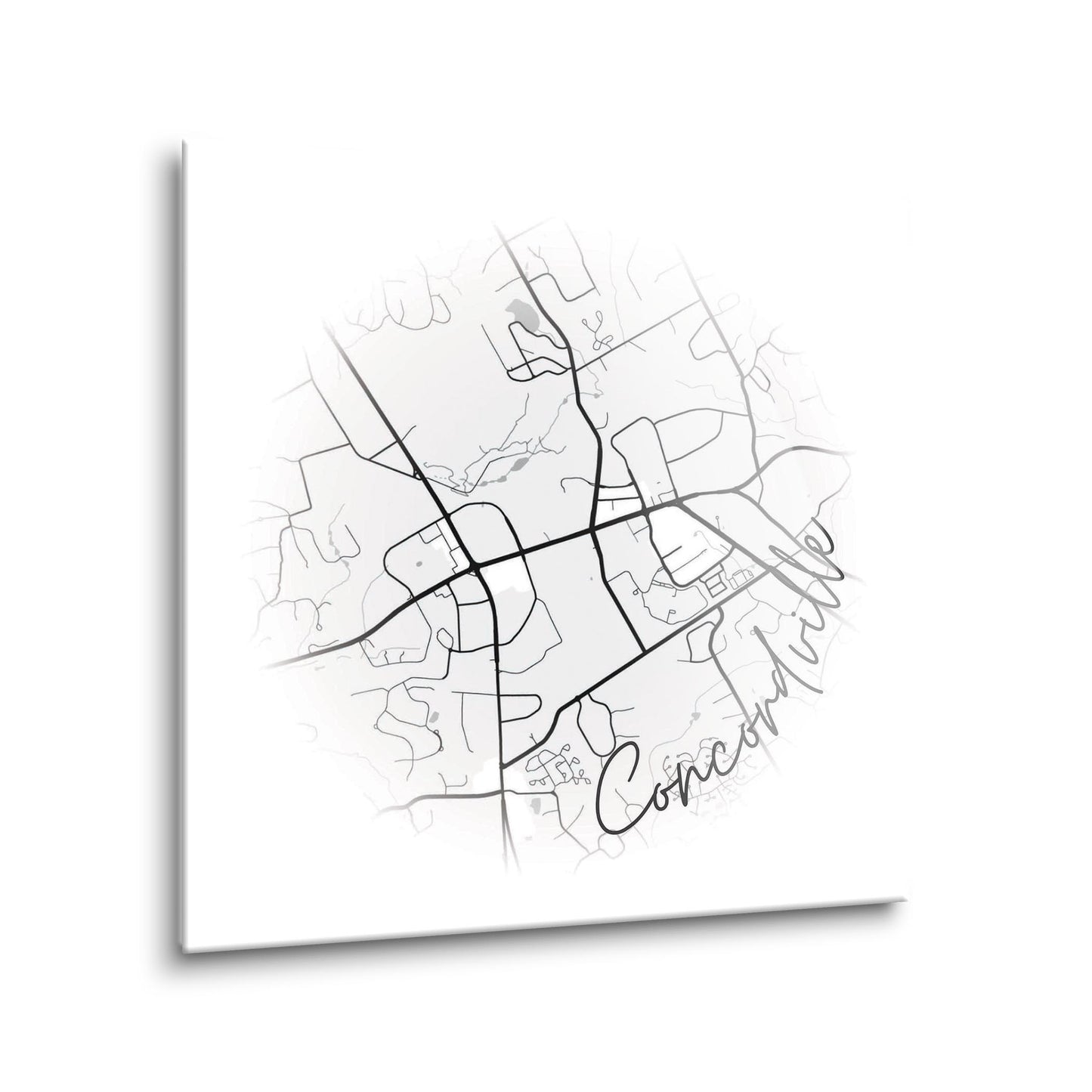Minimalistic B&W Pennsylvania Concordville Circle Map | Hi-Def Glass Art | Eaches | Min 1