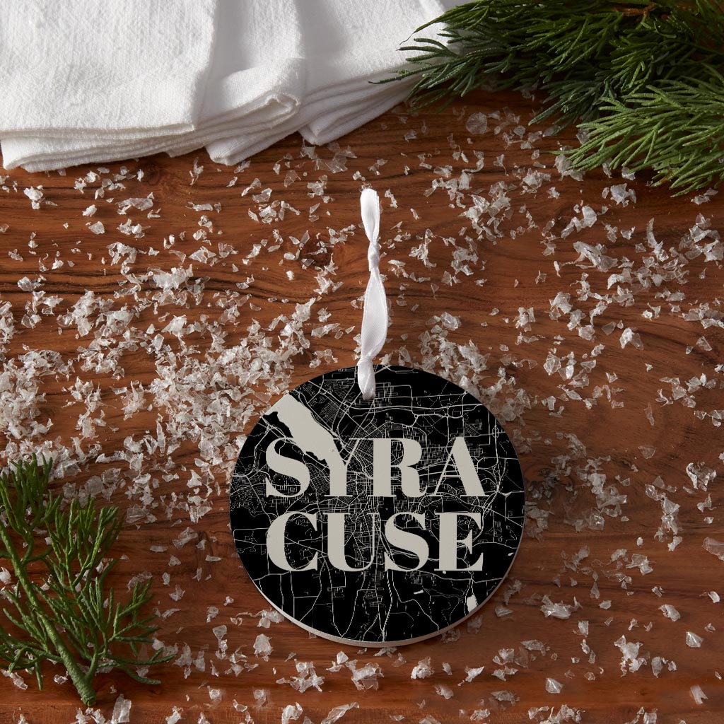 Minimalistic B&W New York Syracuse Map| Wood Ornament | Eaches | Min 6