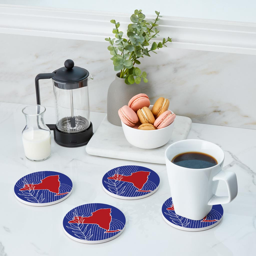 Red White And Blue New York State Retro Thin Lines| Absorbent Coasters | Set of 4 | Min 2