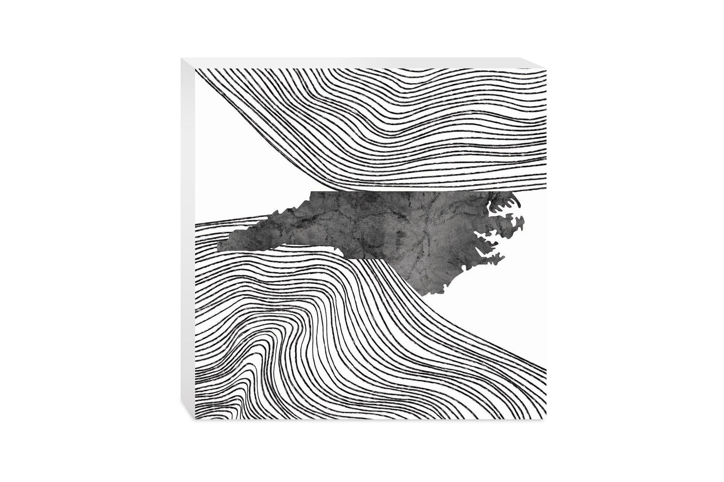 Minimalistic B&W North Carolina State With Fluid Lines | Wood Block | Eaches | Min 2
