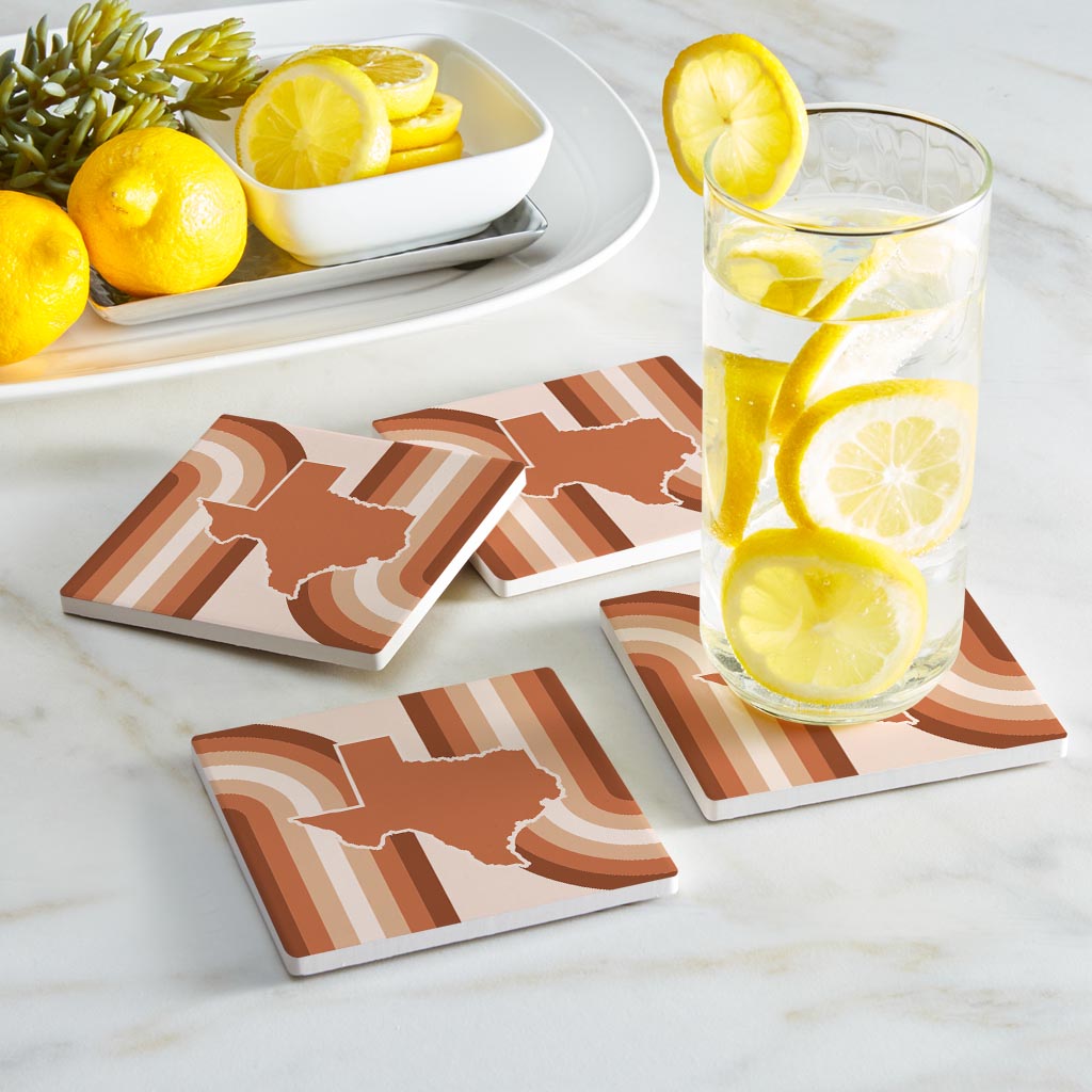 Modern Minimalist Texas State Shape Retro Lines | Absorbent Coasters | Set of 4 | Min 2