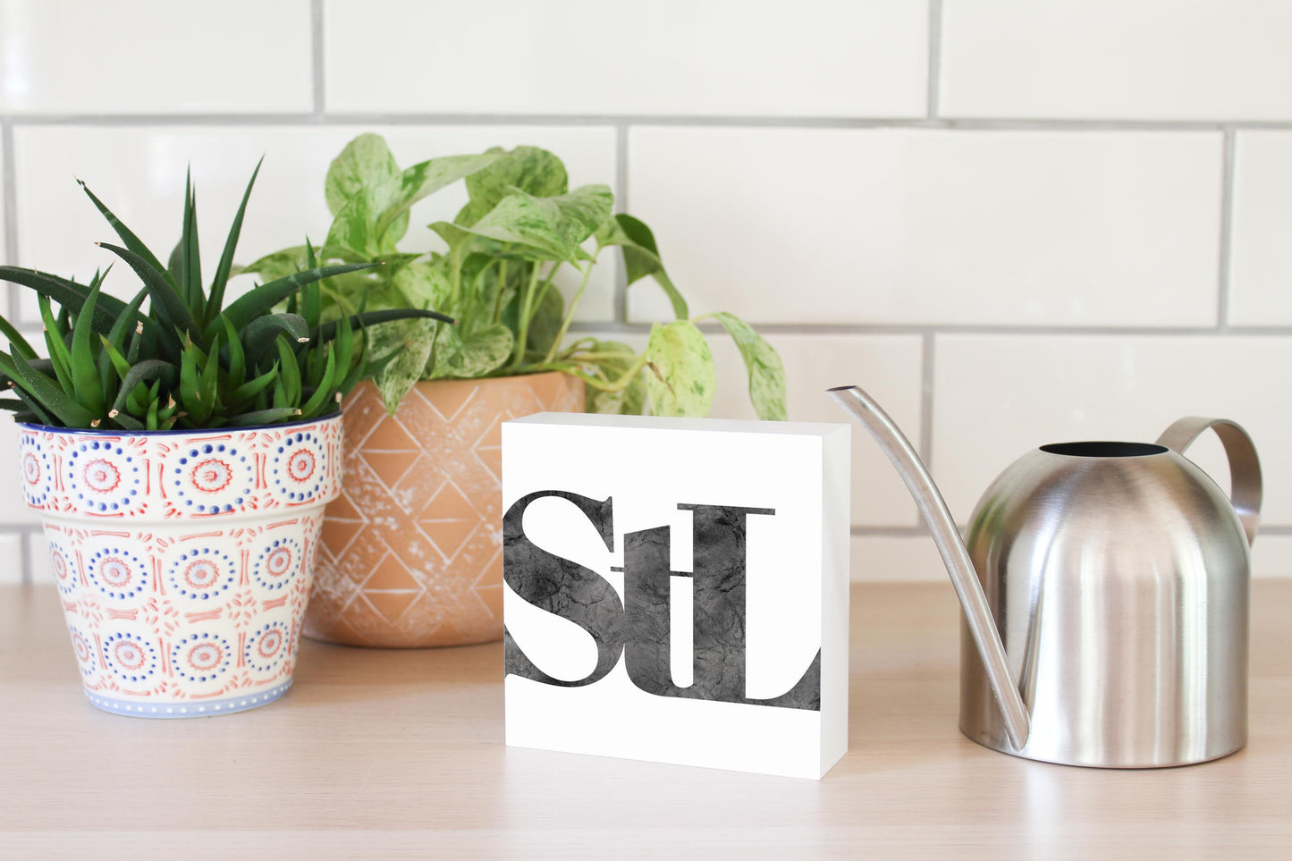 Minimalist B&W Missouri St Louis White Initials | Wood Block | Eaches | Min 4
