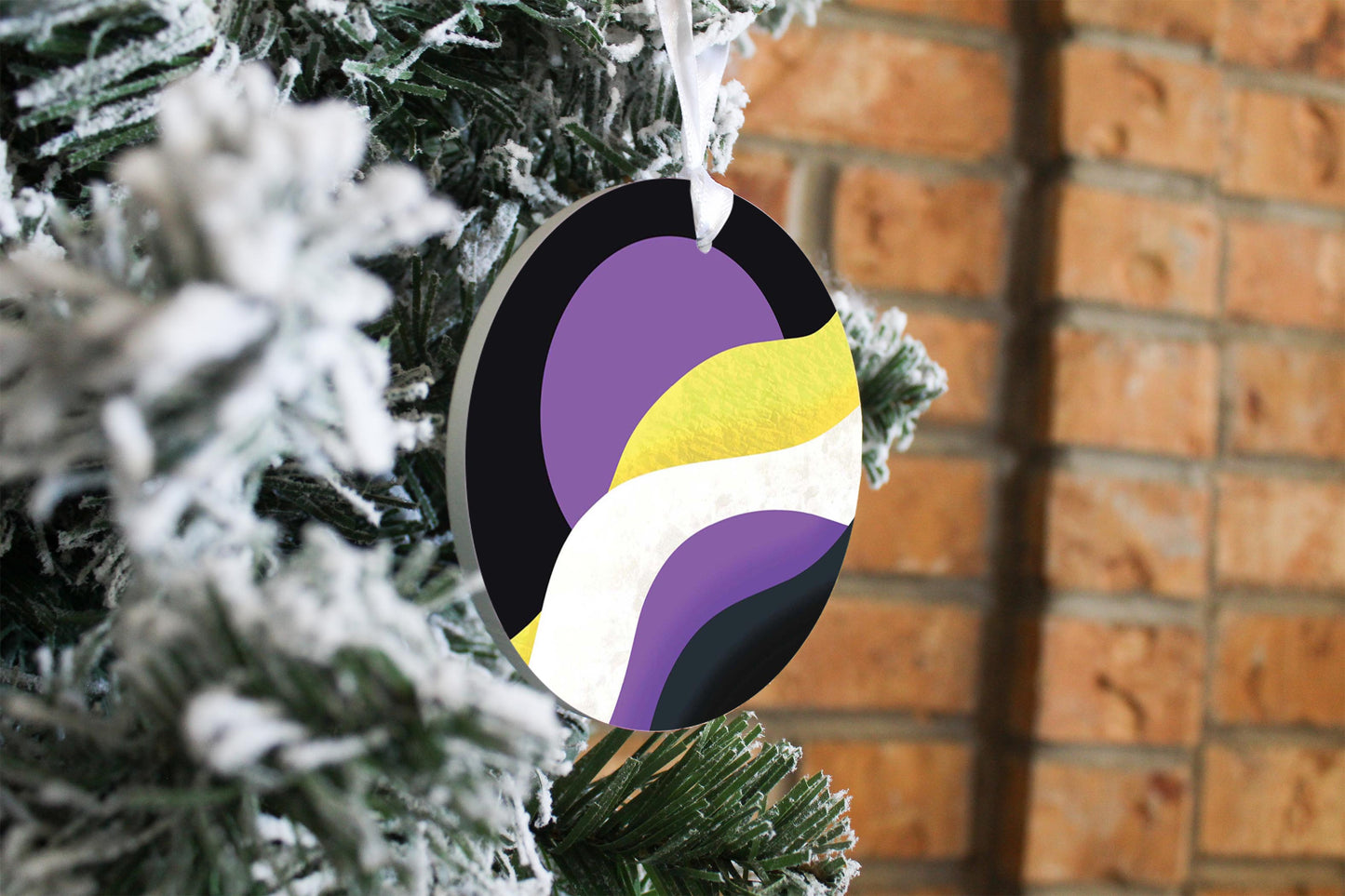 Nonbinary Vintage Pride Moon Waves| Wood Ornament | Eaches | Min 6
