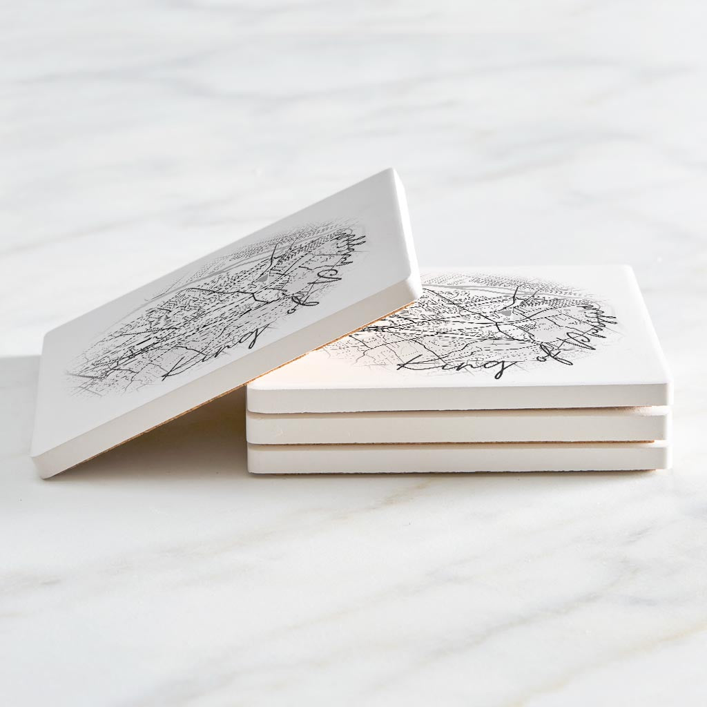 Minimalistic B&W Pennsylvania King Of Prussia Circle Map | Absorbent Coasters | Set of 4 | Min 2