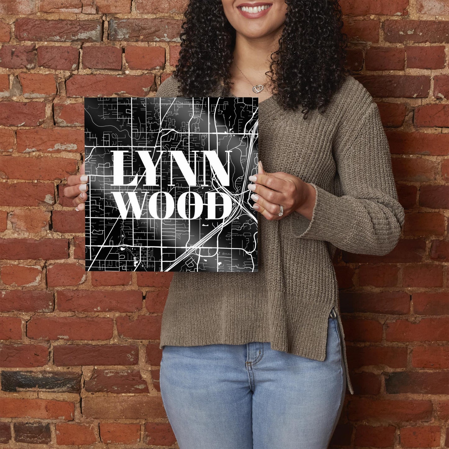 Minimalistic B&W Washington Lynnwood Map | Hi-Def Glass Art | Eaches | Min 1