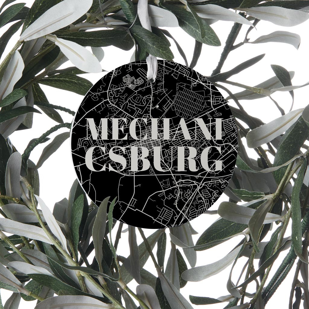 Minimalistic B&W Pennsylvania Mechanicsburg Map| Wood Ornament | Eaches | Min 6