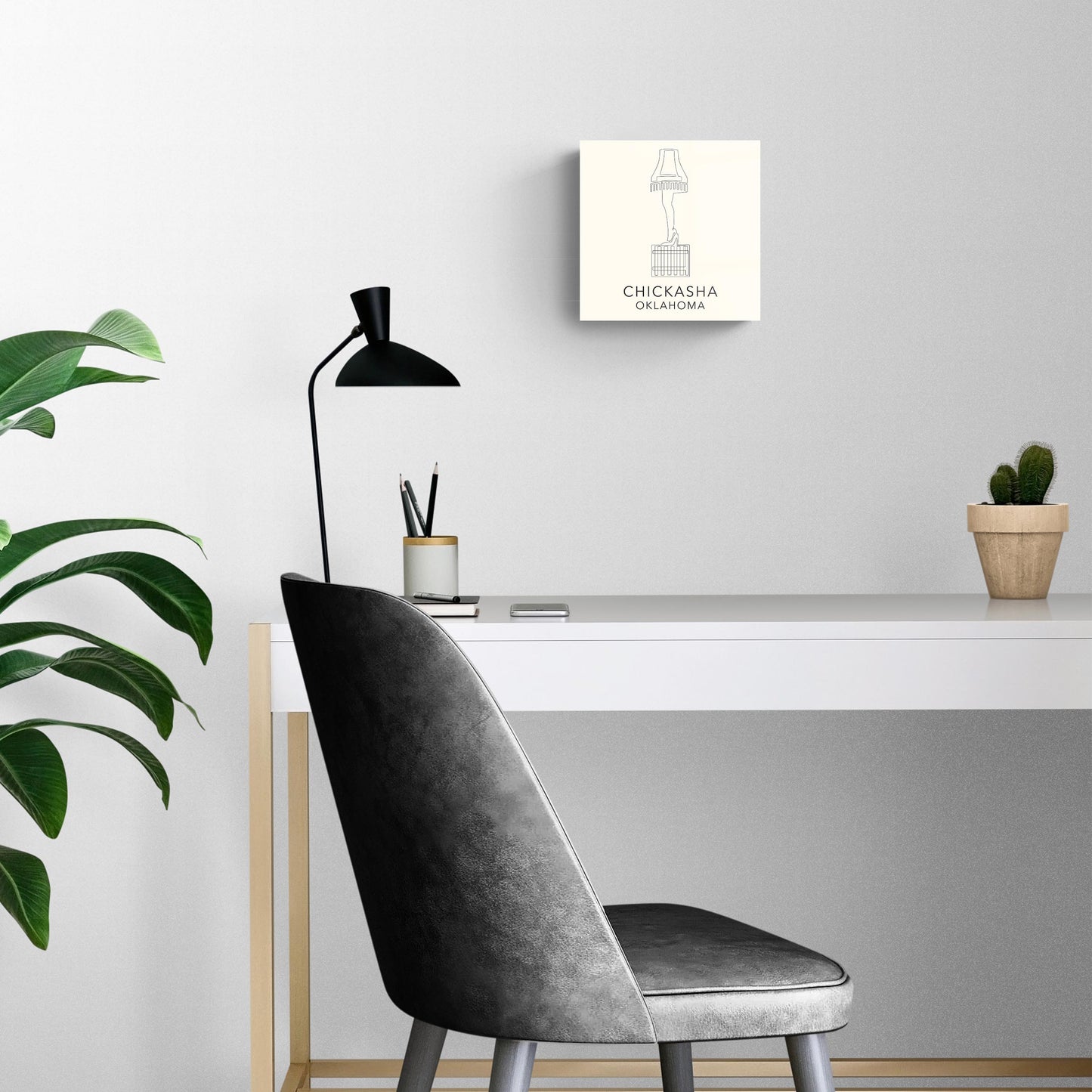 Modern Minimalist Oklahoma Chickasha Leg Lamp | Hi-Def Glass Art | Eaches | Min 2