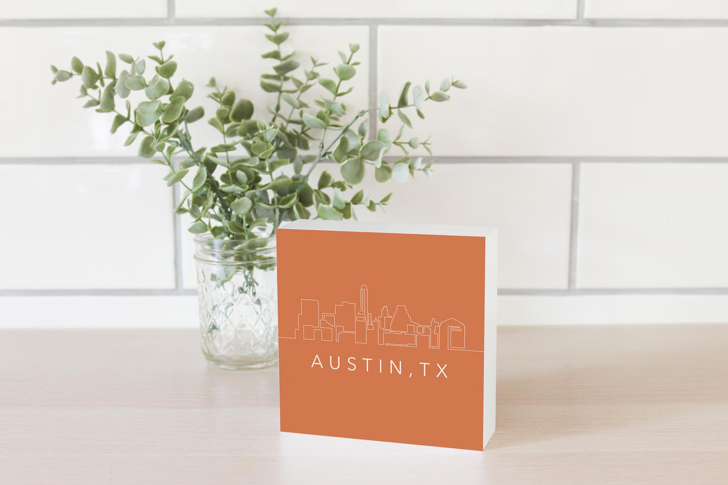 Modern Minimalist Texas Austin Skyline | Wood Block | Eaches | Min 4