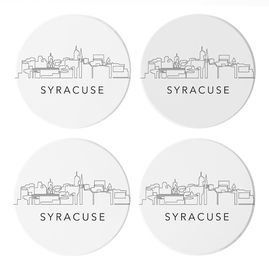 Minimalistic B&W New York Syracuse Skyline | Absorbent Coasters | Set of 4 | Min 2