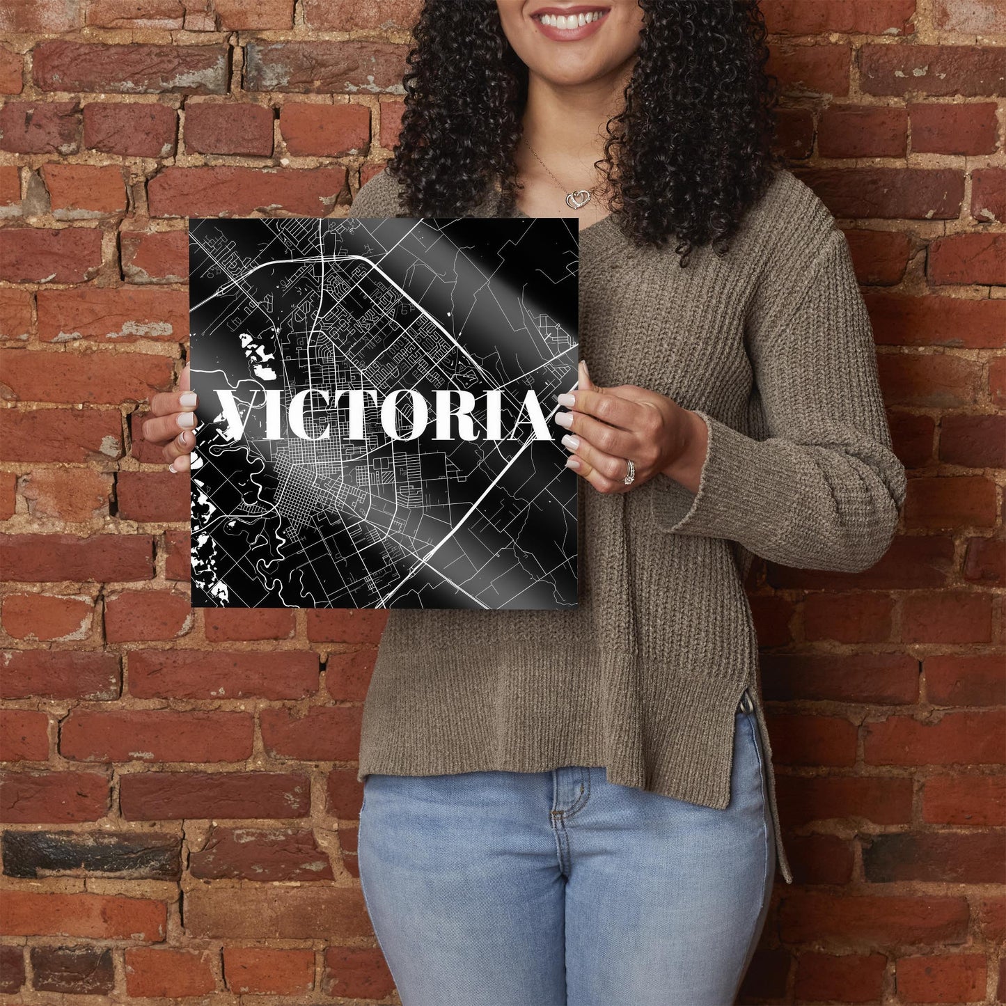 Minimalistic B&W Texas Victoria Map | Hi-Def Glass Art | Eaches | Min 1