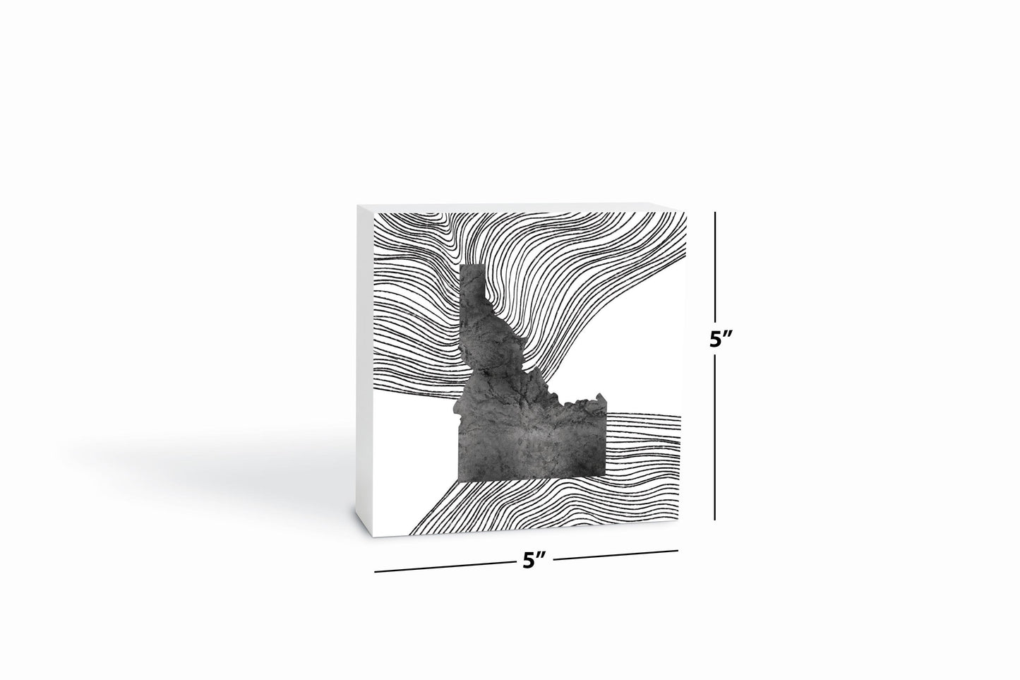 Minimalist B&W Idaho State With Fluid Lines | Wood Block | Eaches | Min 4