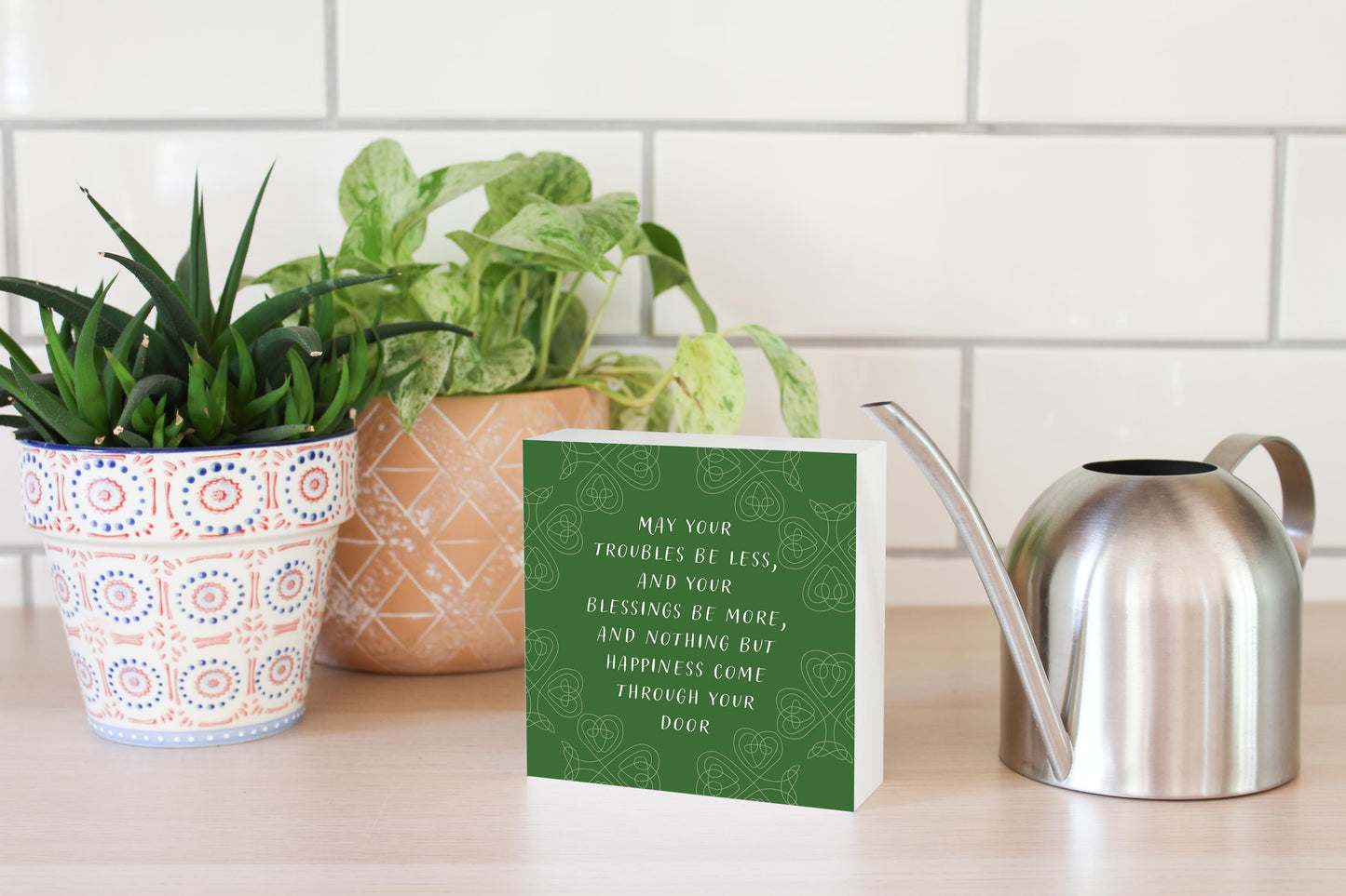 Dark Green Shamrock Irish Blessings Poem | Wood Block | Eaches | Min 4
