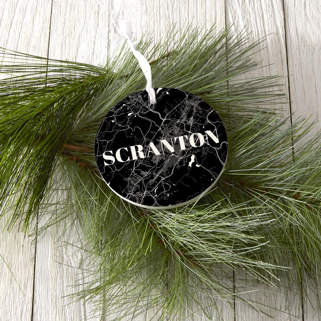 Minimalistic B&W Pennsylvania Scranton Map | Wood Ornament | Eaches | Min 6