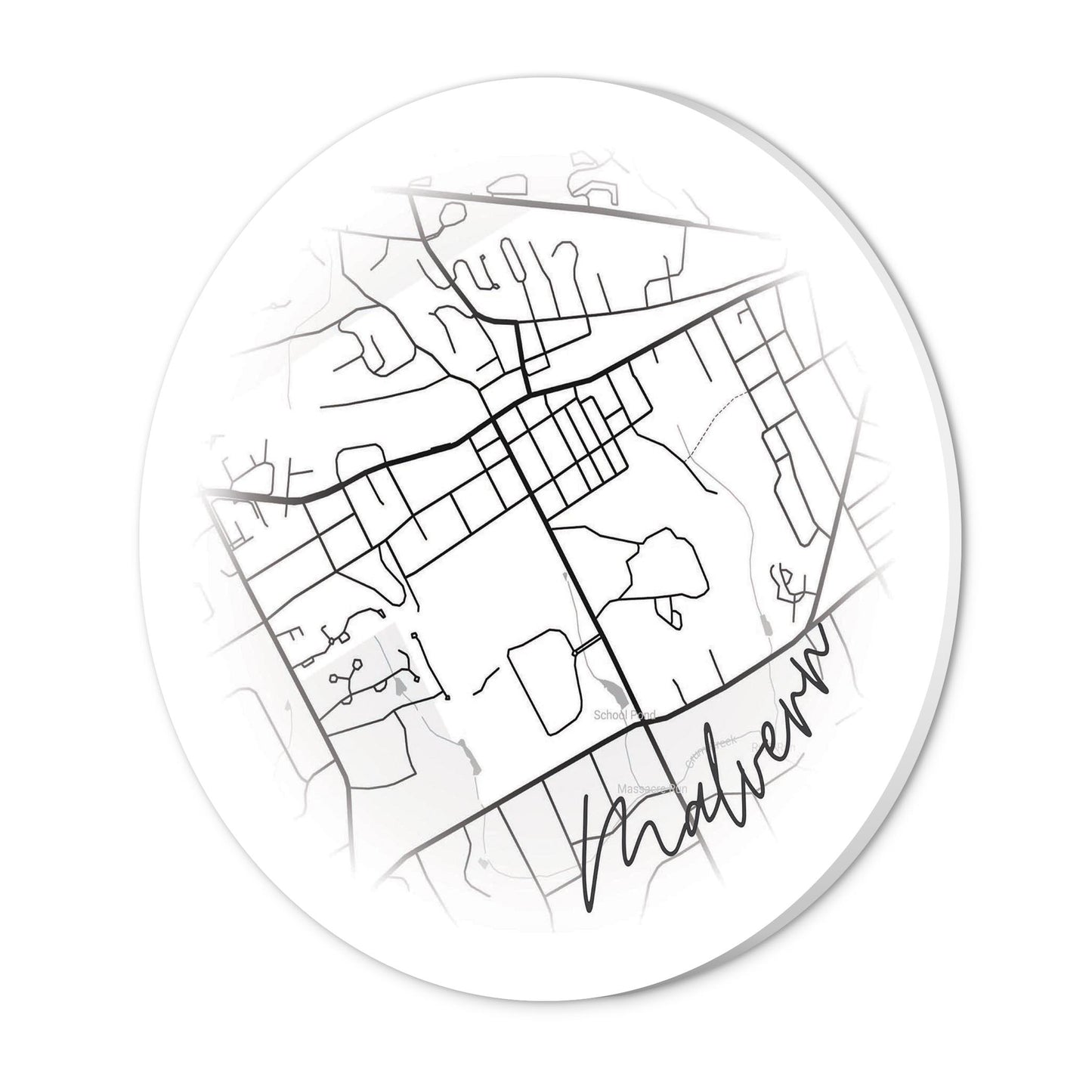 Minimalistic B&W Pennsylvania Malvern Circle Map | Wood Sign | Eaches | Min 1