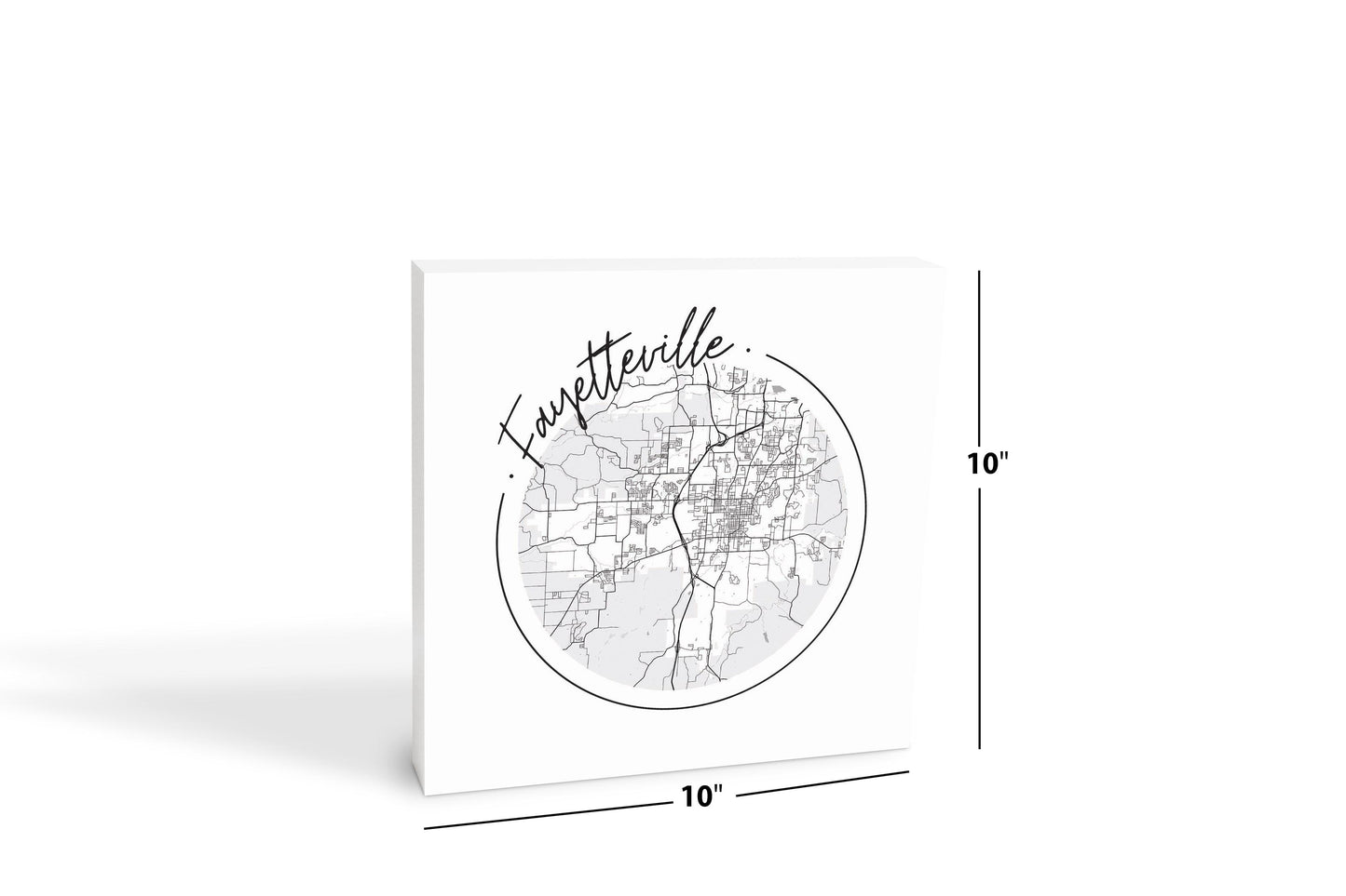 B&W Minimalist Arkansas Fayetteville Circle Map | Wood Block | Eaches | Min 2
