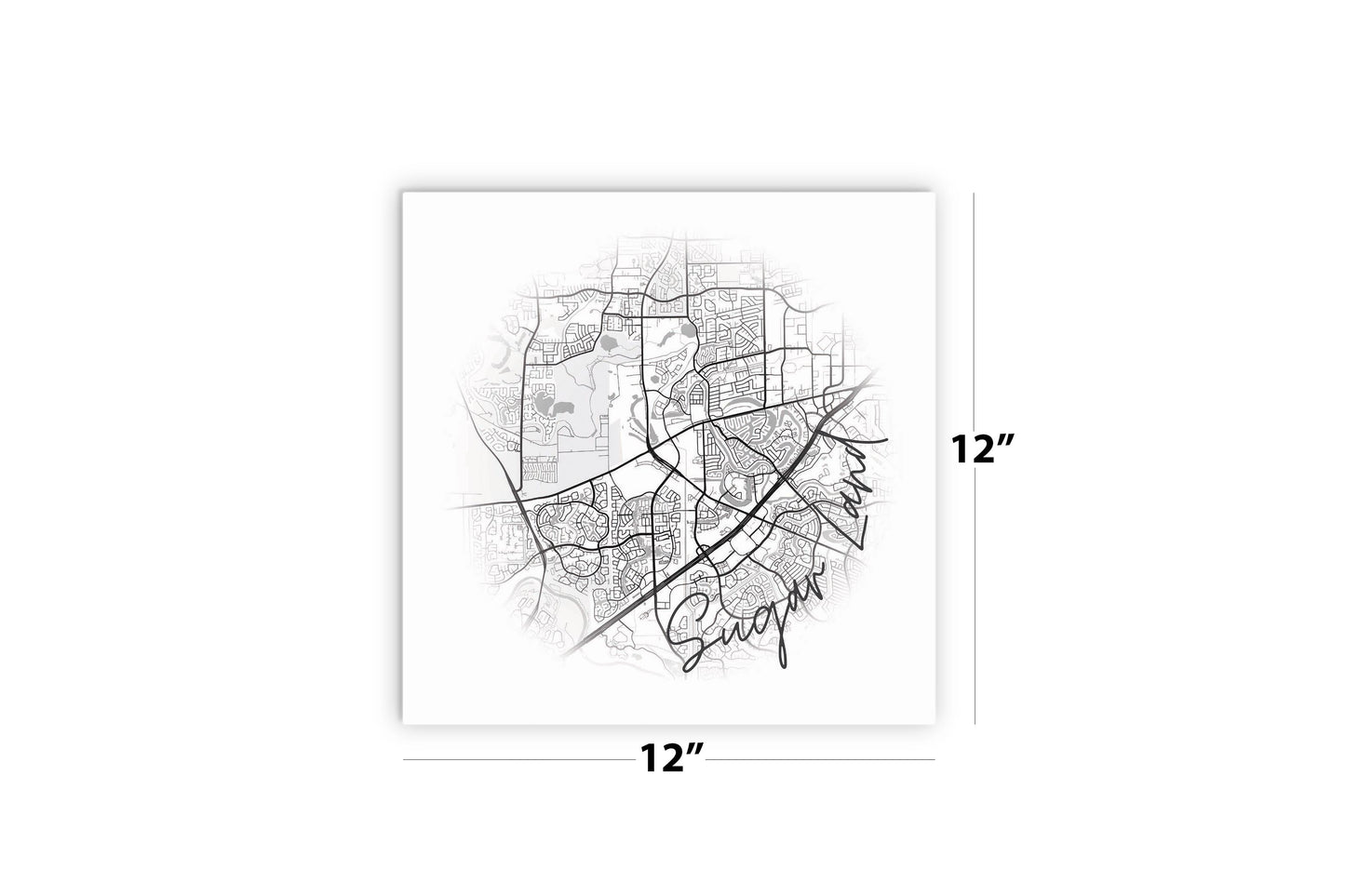 Minimalistic B&W Texas Sugarland Circle Map | Wood Sign | Eaches | Min 2