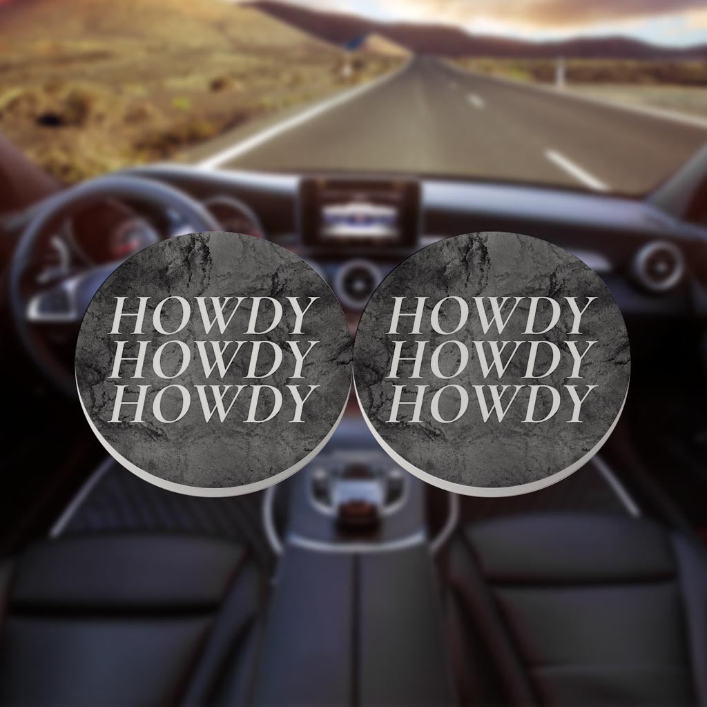 Minimalistic B&W Texas Textured Howdy | Absorbent Car Coasters | Set of 2 | Min 4