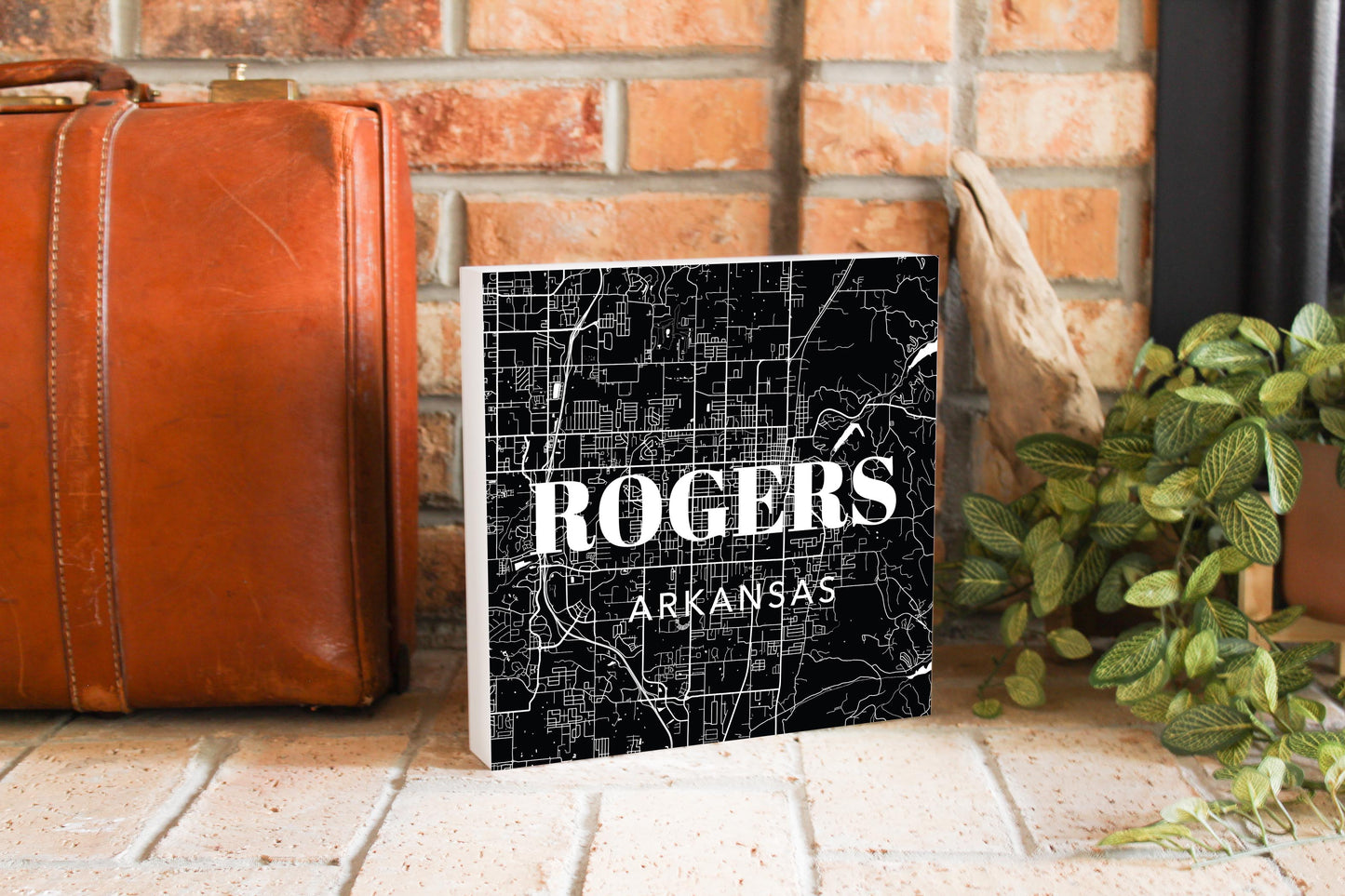 Minimalist B&W Arkansas Rogers Map State | Wood Block | Eaches | Min 2