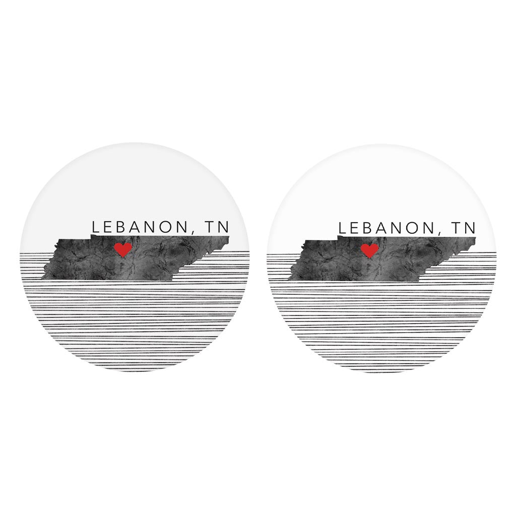 Minimalist B&W Tennessee State Lebanon Heart | Absorbent Car Coasters | Set of 2 | Min 4