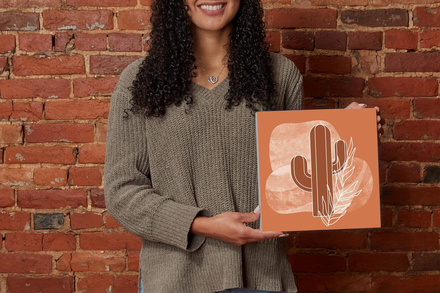 Modern Minimalist Texas Cactus | Wood Block | Eaches | Min 2