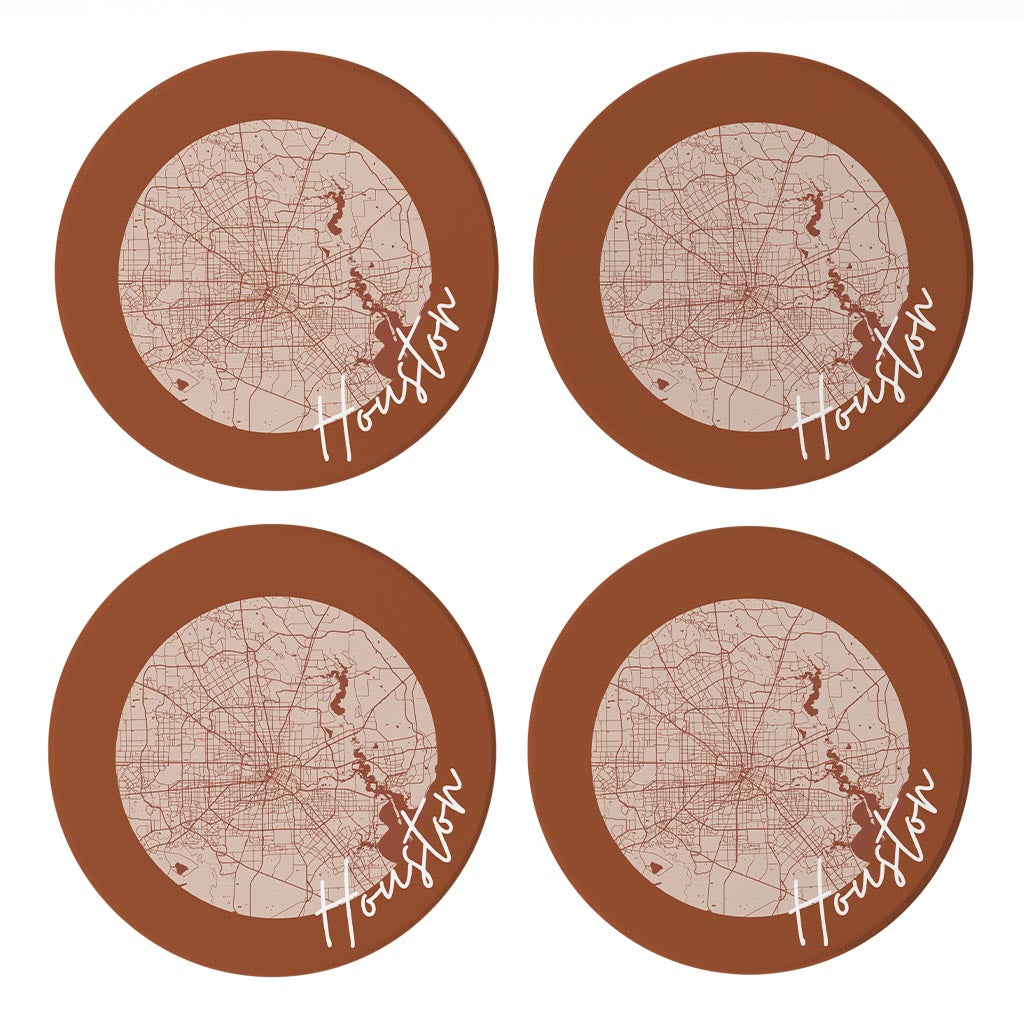 Modern Minimalist Houston Texas Map | Absorbent Coasters | Set of 4 | Min 2