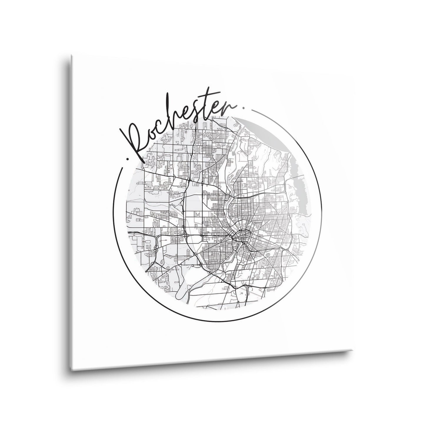 Minimalistic B&W New York Rochester Circle Map | Hi-Def Glass Art | Eaches | Min 2