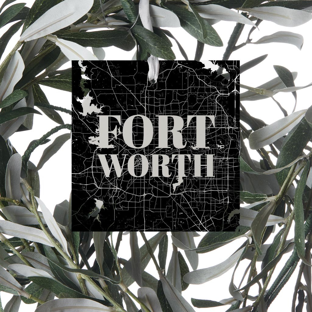 Minimalistic B&W Texas Fort Worth Map | Wood Ornament | Eaches | Min 6