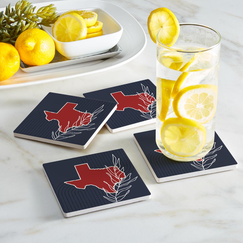 Modern Minimalist Texas Colors Shape Leaf| Absorbent Coasters | Set of 4 | Min 2