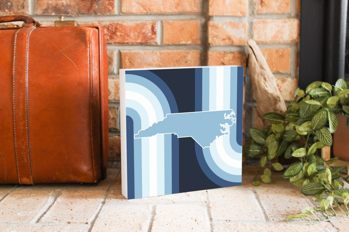 Blue Shades North Carolina State Retro Thick Lines | Wood Block | Eaches | Min 2