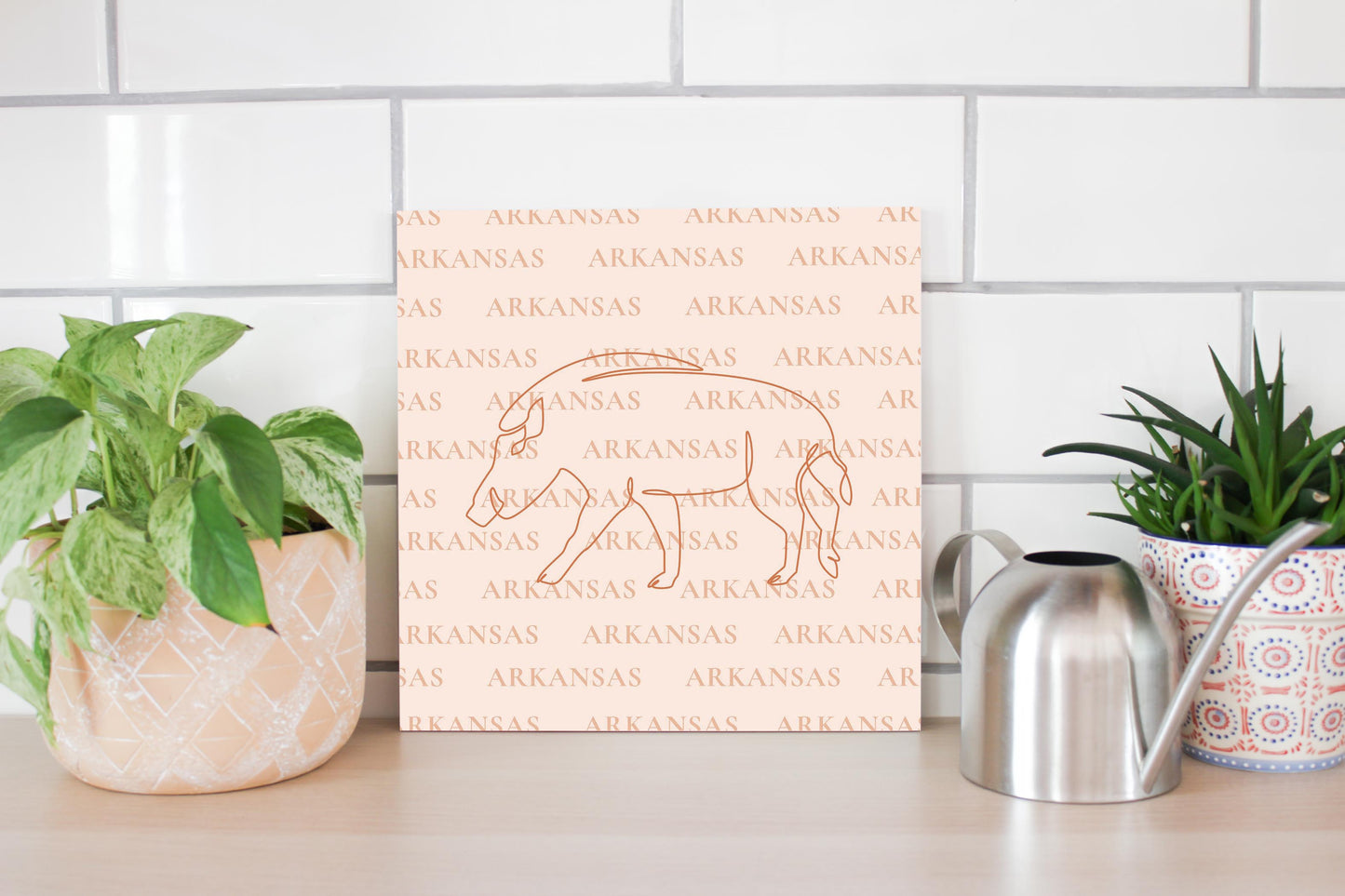 Modern Minimalist Arkansas Hog Line Drawing | Wood Sign | Eaches | Min 2