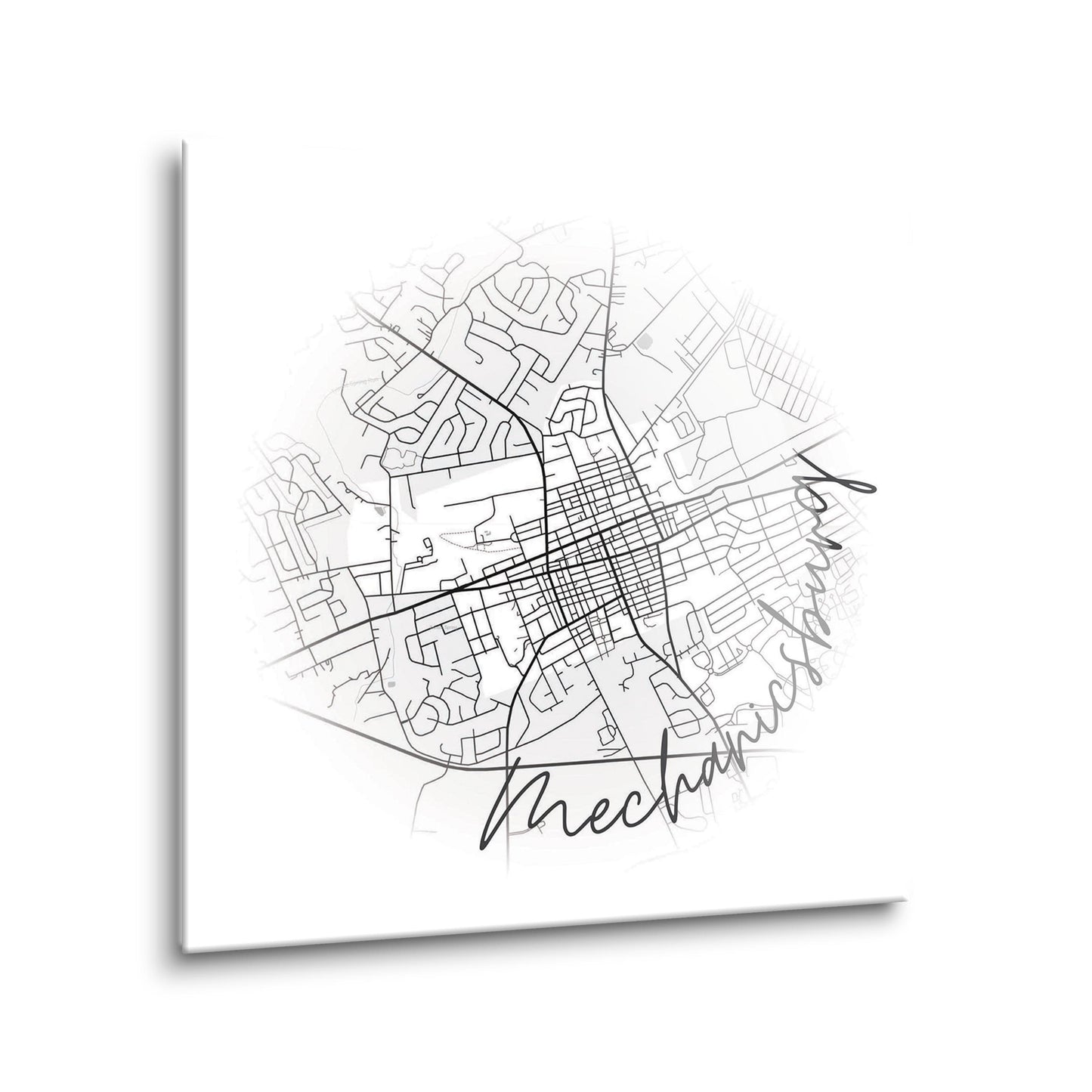 Minimalistic B&W Pennsylvania Mechanicsburg Circle Map | Hi-Def Glass Art | Eaches | Min 2