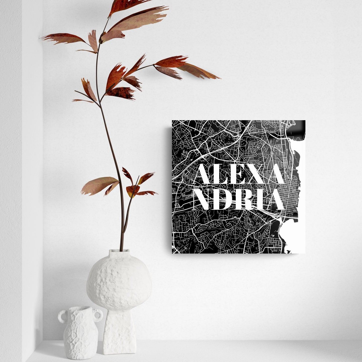 Minimalistic B&W Virginia Alexandria Map | Hi-Def Glass Art | Eaches | Min 2