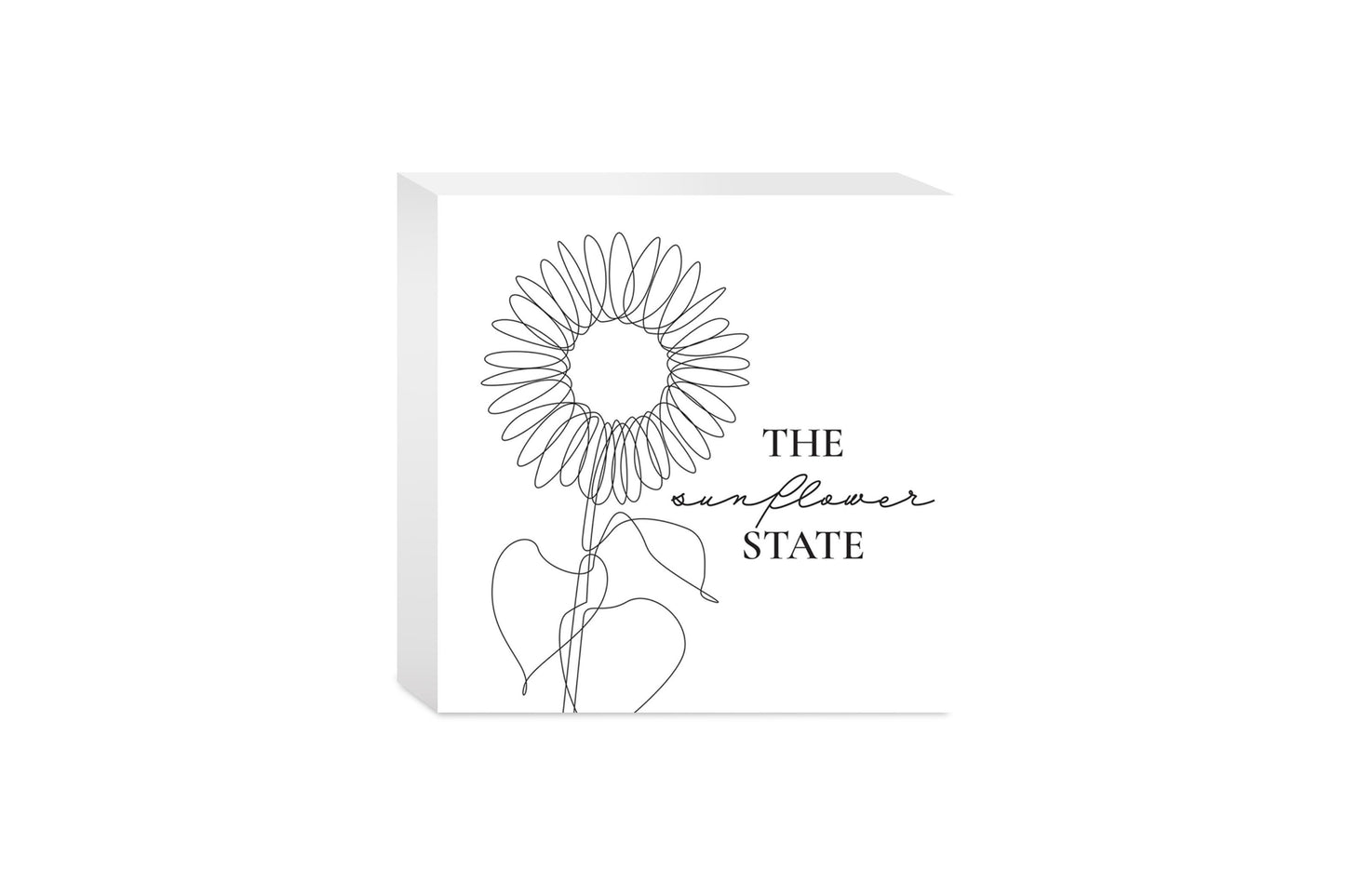 Minimalist B&W Kansas Sunflower Line Drawing | Wood Block | Eaches | Min 4