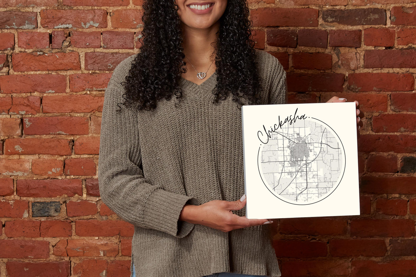 Modern Minimalist Oklahoma Chickasha Map | Wood Block | Eaches | Min 2