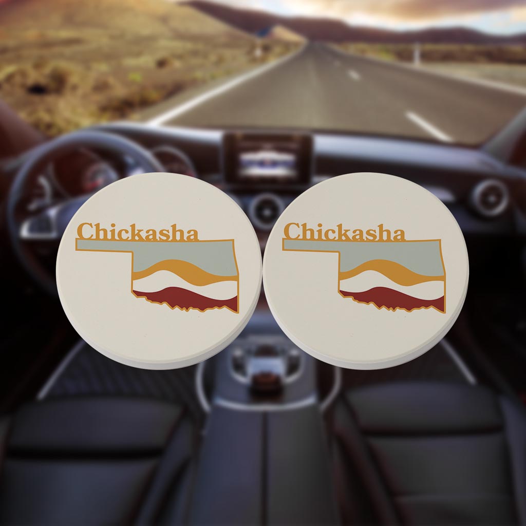 Modern Minimalist Oklahoma State Chickasha | Absorbent Car Coasters | Set of 2 | Min 4